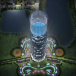 3D Skyscraper hotel concept view from above