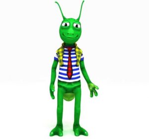 3D Cricket cartoon character front view