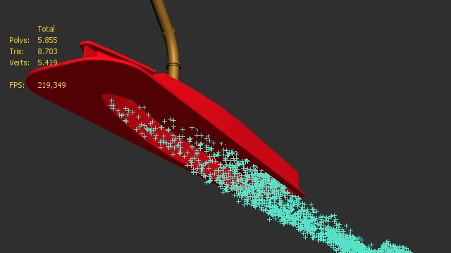 Screenshot showing particle simulation used in 3D animation